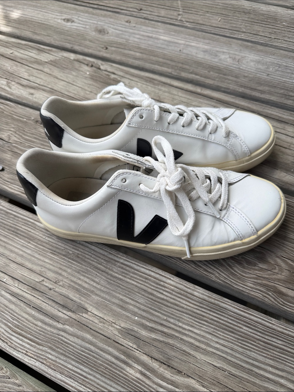 Veja Women's Low-Top Sneakers in White with Black V